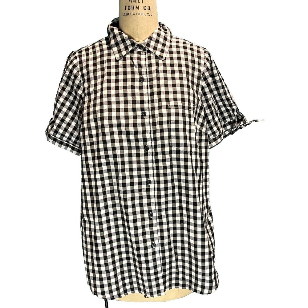 New w/o Tags Roman's Black White Shirt Womens 18W Button Tie Cuffs Cottage Core